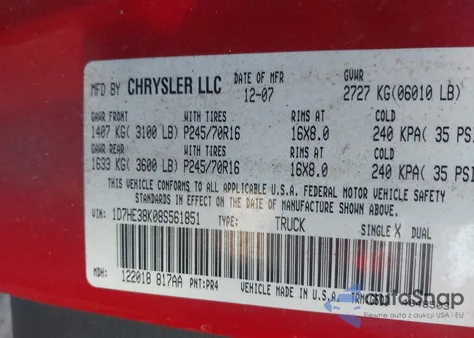 2008 Dodge Dakota Sxt/Bighorn/Lonestar из США, поврежденный, VIN 1D7HE38K08S561851